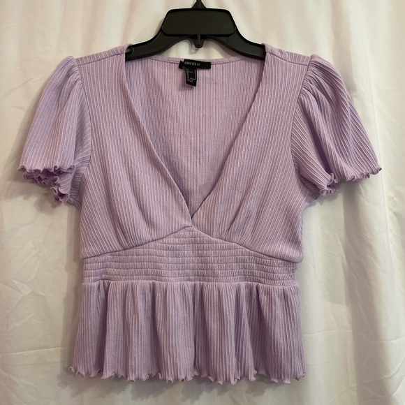 SOLD // Two Forever 21 V Neck Puffy Sleeves Peplum Tops - Picture 3 of 4